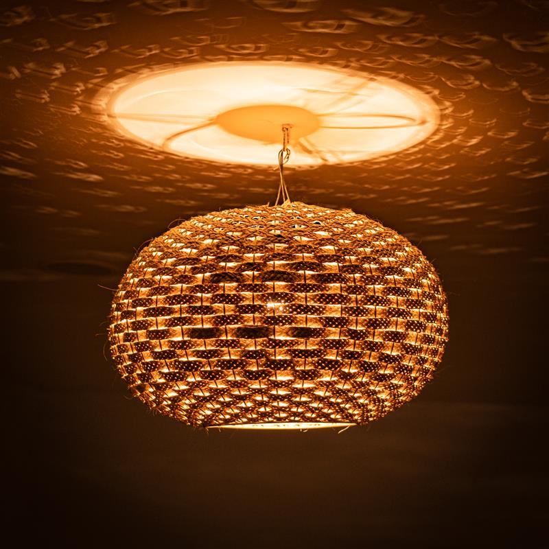 Lustre artisanal en fibre naturelle & acier inoxydable