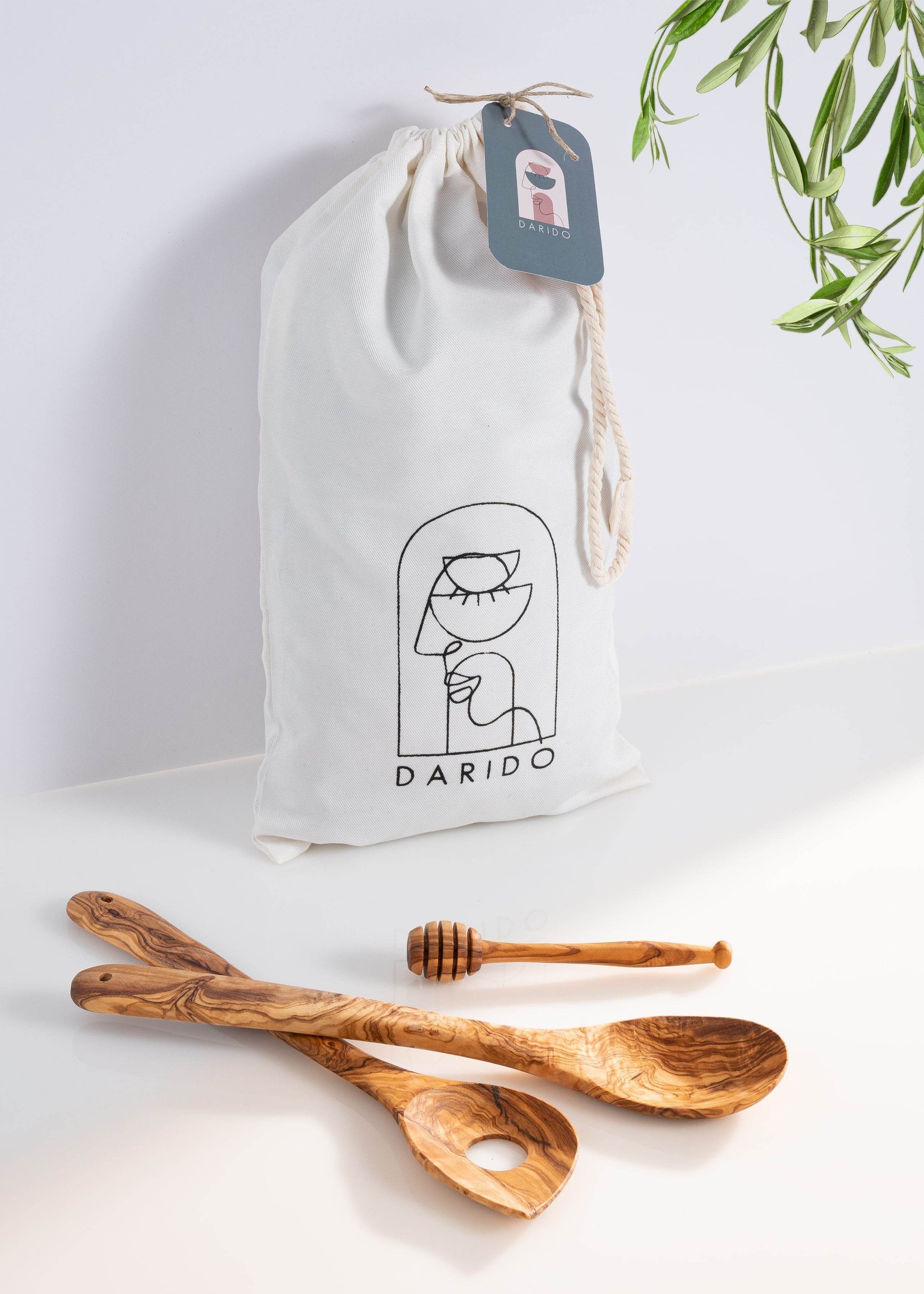 Wooden Utensils Set of 3 - Wooden Spoon ,Risotto Spoon and Honey Stirrer - Darido