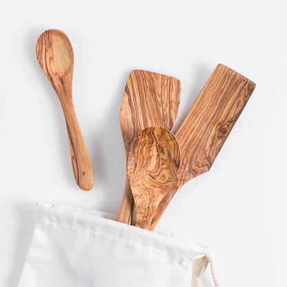 Darido Olive Wood Cooking Utensils Set of 3 with Extra Small Spoon - Darido