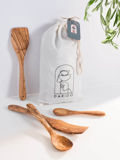 Darido Olive Wood Cooking Utensils Set of 3 with Extra Small Spoon - Darido