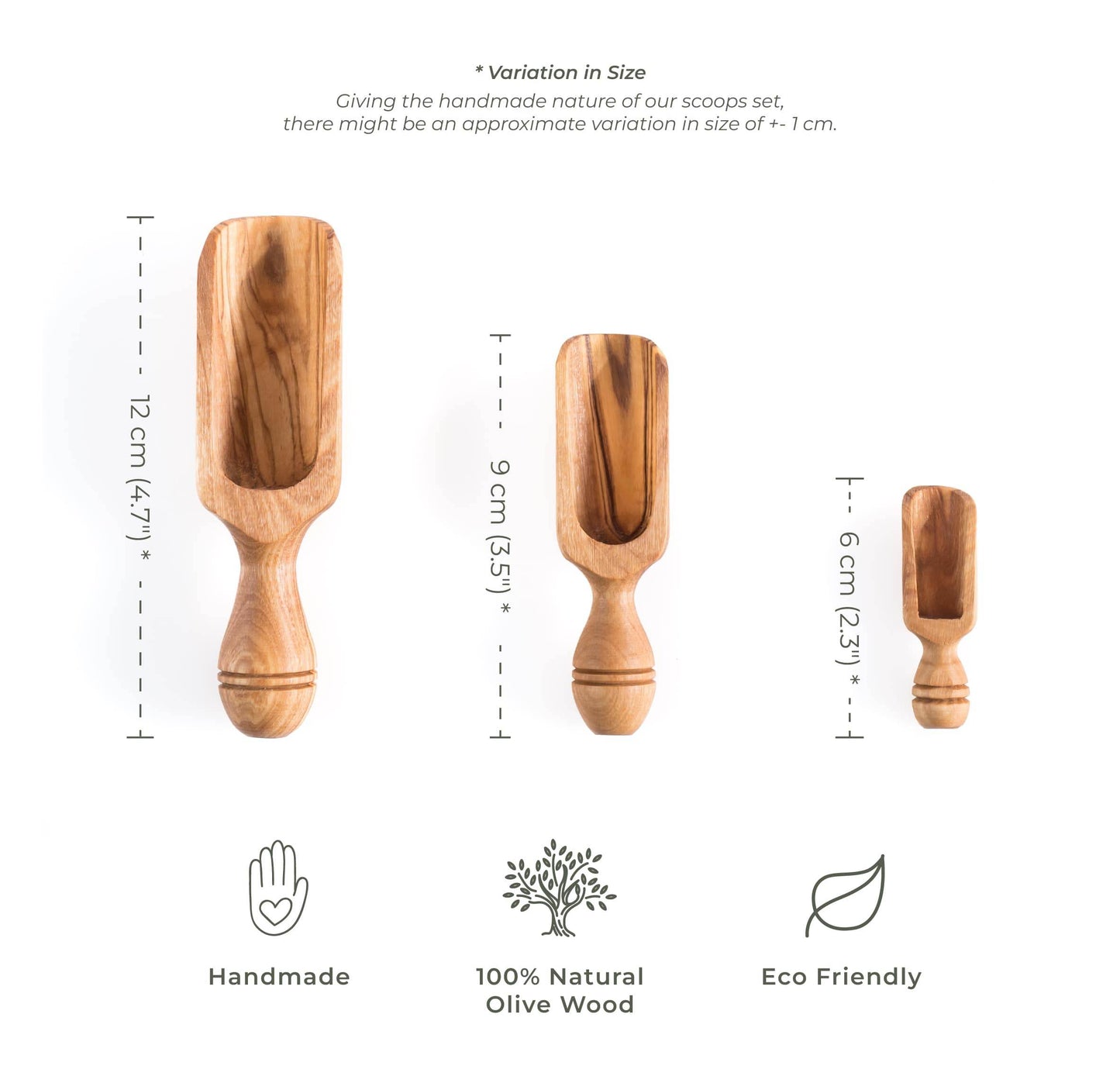 Olive Wooden Utensil Set of 3 Scopes - Darido