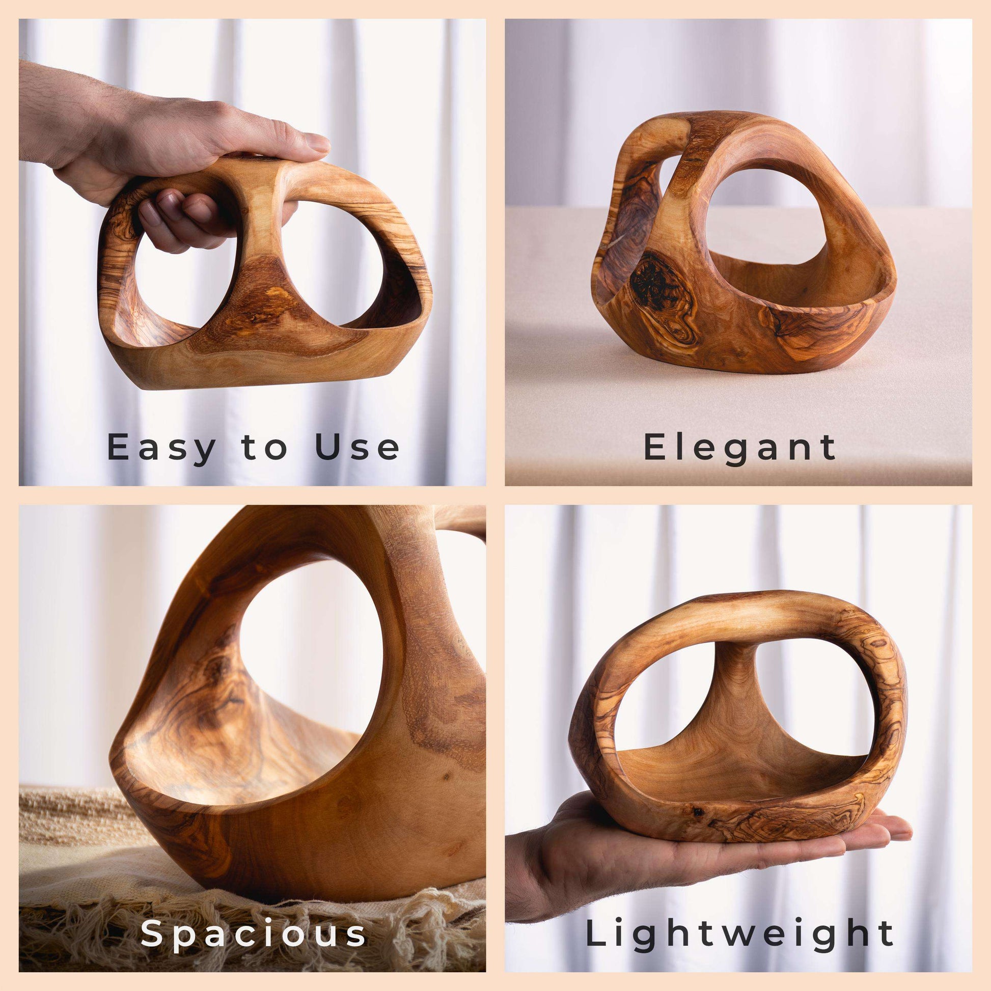 Darido Rustic Olive Wood Small Fruit Basket With Three Handle - Darido