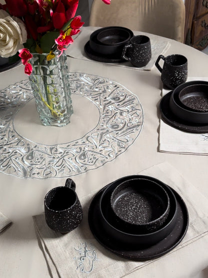 nappe de table ronde  calligraphie