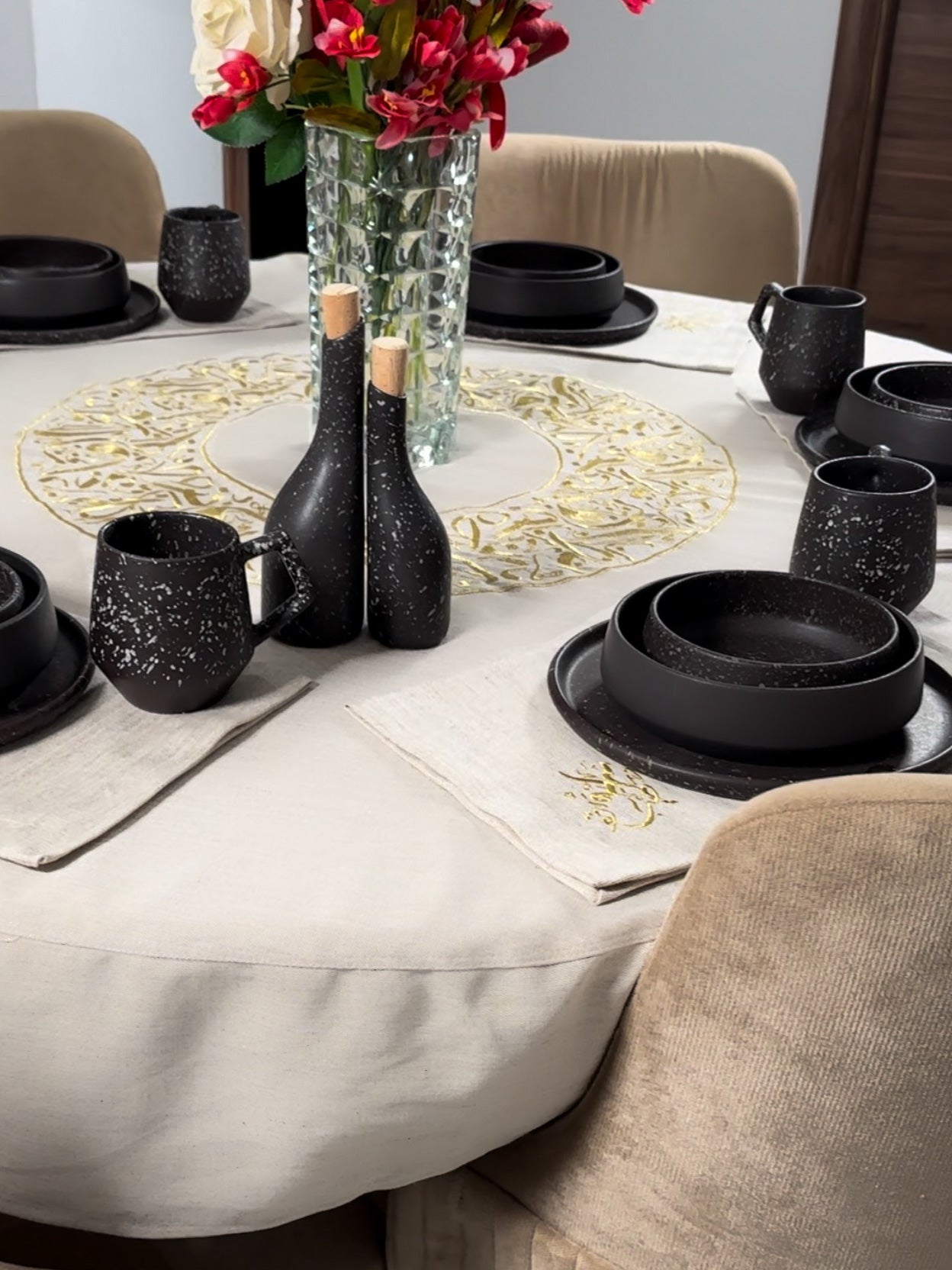 nappe de table ronde  calligraphie