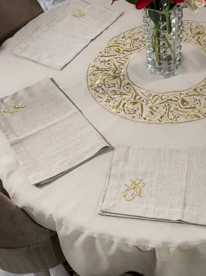 nappe de table ronde  calligraphie