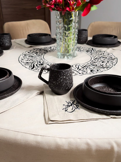 nappe de table ronde  calligraphie