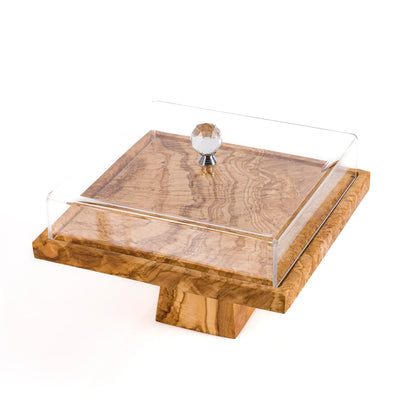 Présentoir Elva en Bois d’Olivier avec Couvercle Plexiglass
