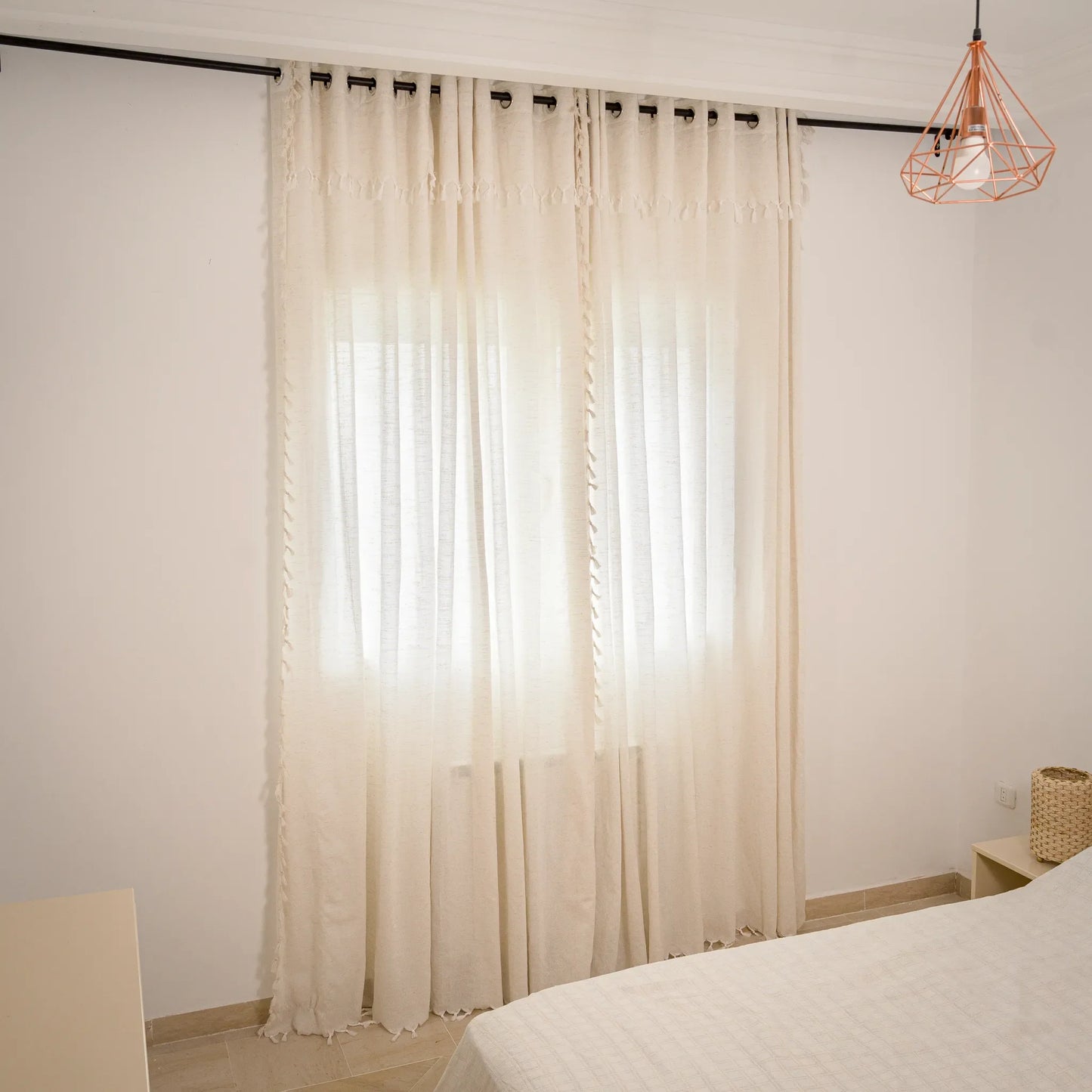 Rideau Anneau Artisanal 6 mètre en lin effet chiné couleur ecru, zezia