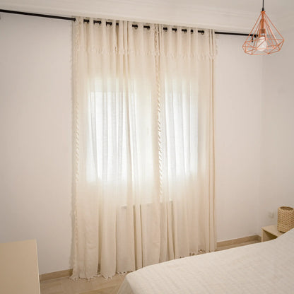 Rideau Anneau Artisanal 6 mètre en lin effet chiné couleur ecru, zezia