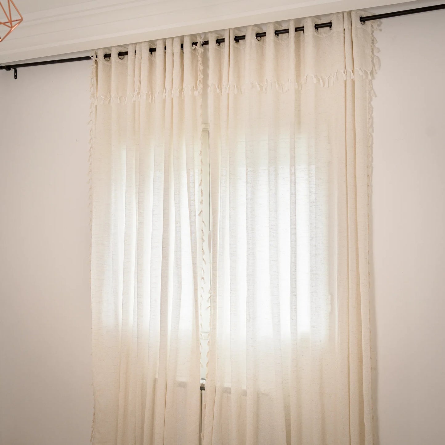 Rideau Anneau Artisanal 6 mètre en lin effet chiné couleur ecru, zezia