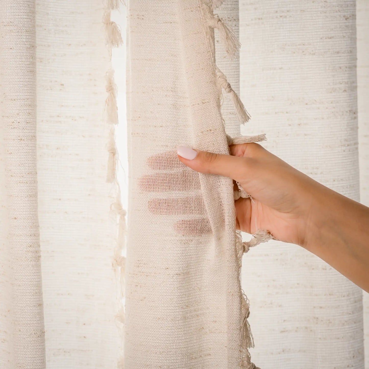 Rideau Anneau Artisanal 6 mètre en lin effet chiné couleur ecru, zezia