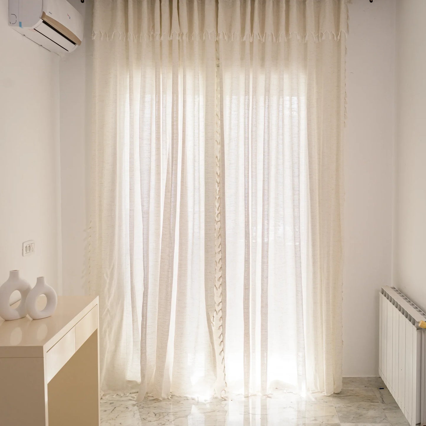 Rideau Anneau Artisanal 6 mètre en lin effet chiné couleur ecru, zezia