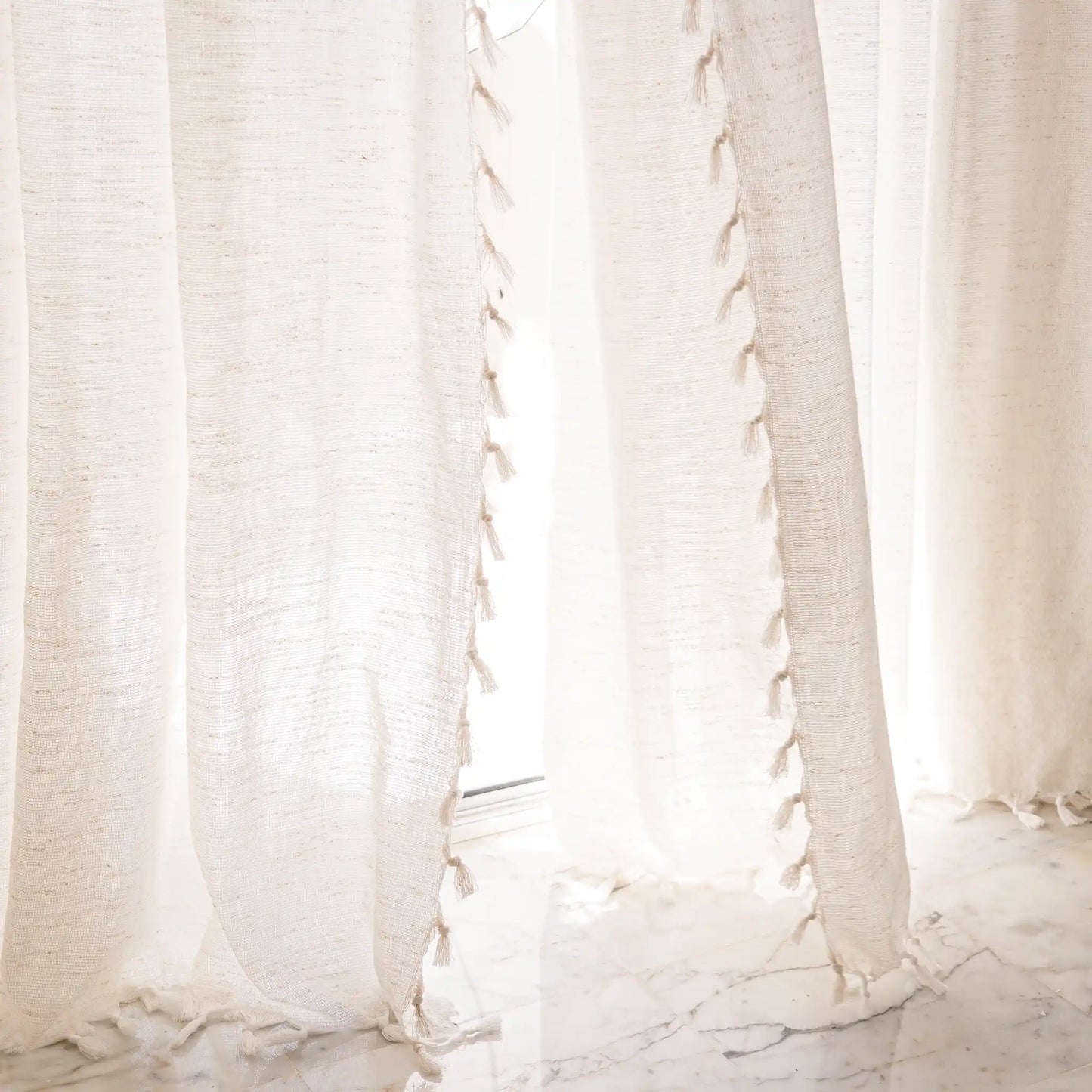 Rideau Anneau Artisanal 6 mètre en lin effet chiné couleur ecru, zezia