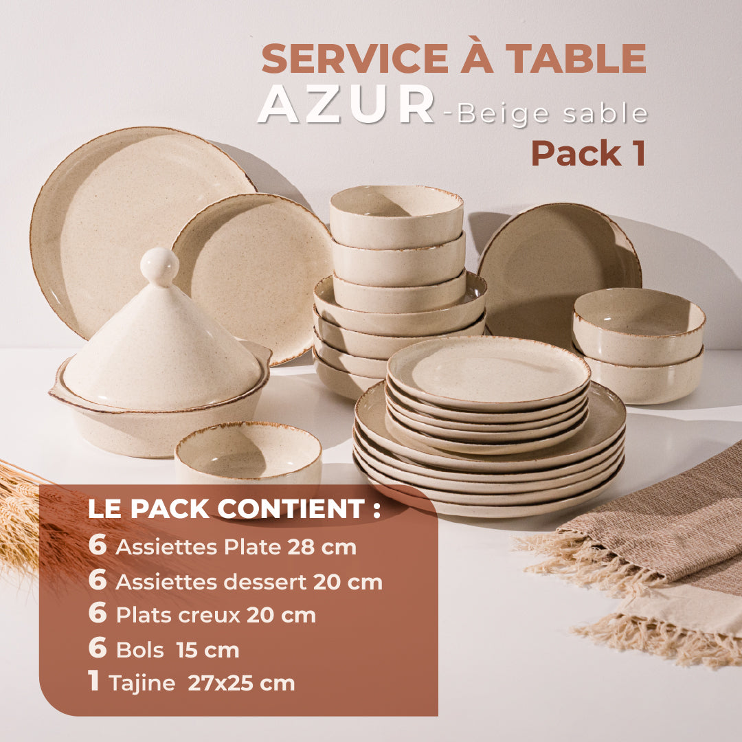 Le service à table AZUR  en grès artisanal
