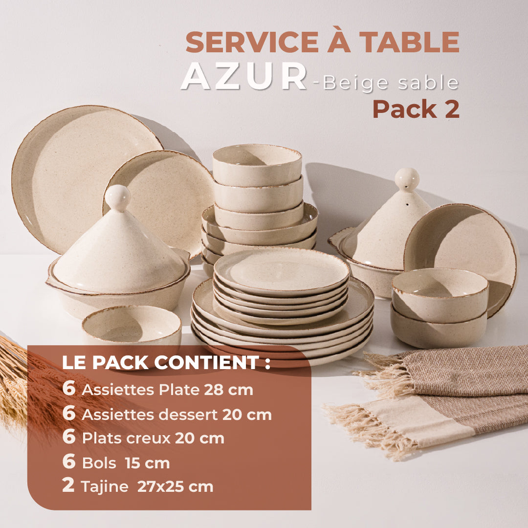 Le service à table AZUR  en grès artisanal