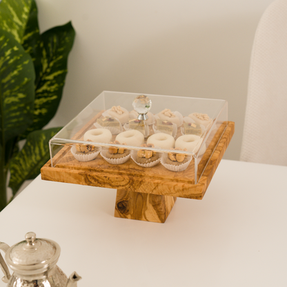 Présentoir Elva en Bois d’Olivier avec Couvercle Plexiglass